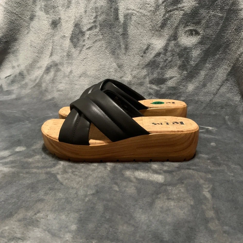 Korks Sandals Women 8 Black Padded Crisscross Platform Wedge KR0011099 Boho Cork